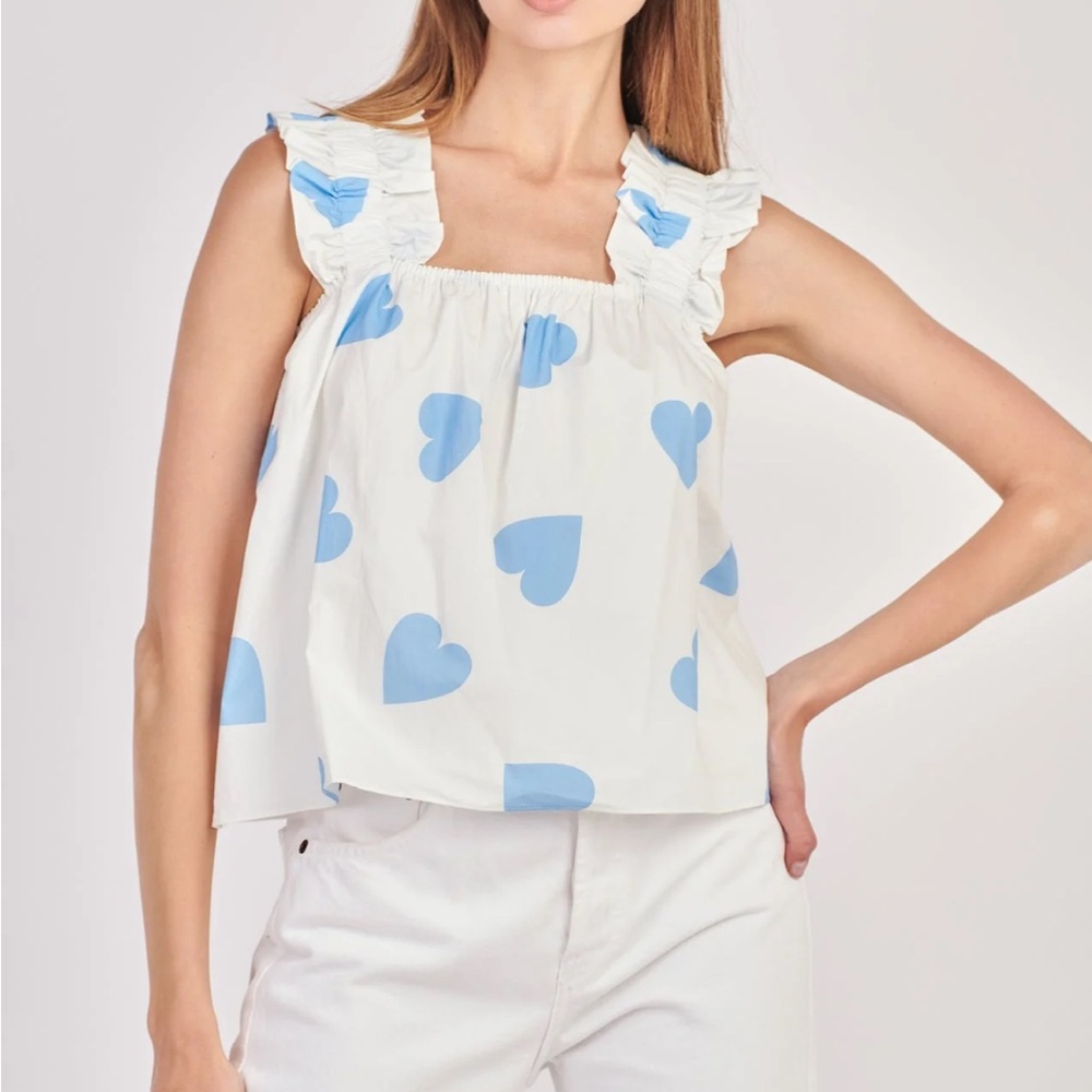 English Factory Heart Shaped Ruffled Strap Top